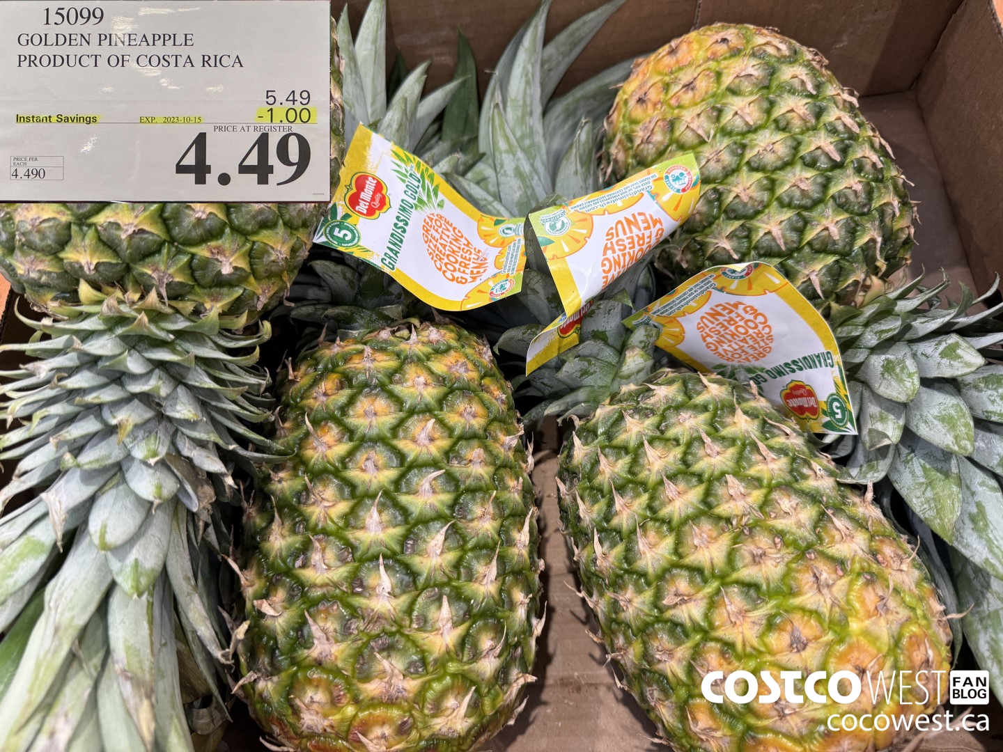 15099 GOLDEN PINEAPPLE PRODUCT OF COSTA RICA ($1.00 INSTANT SAVINGS EXPIRES ON 2023-10-15) $4.49