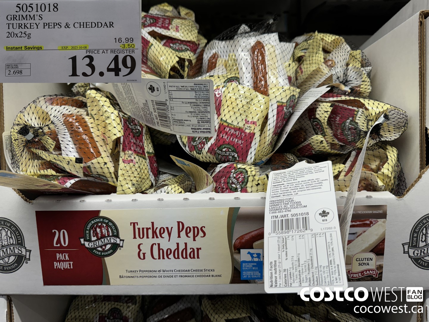 5051018 GRIMM'S TURKEY PEPS & CHEDDAR 20X25G ($3.50 INSTANT SAVINGS EXPIRES ON 2023-10-08) $13.49