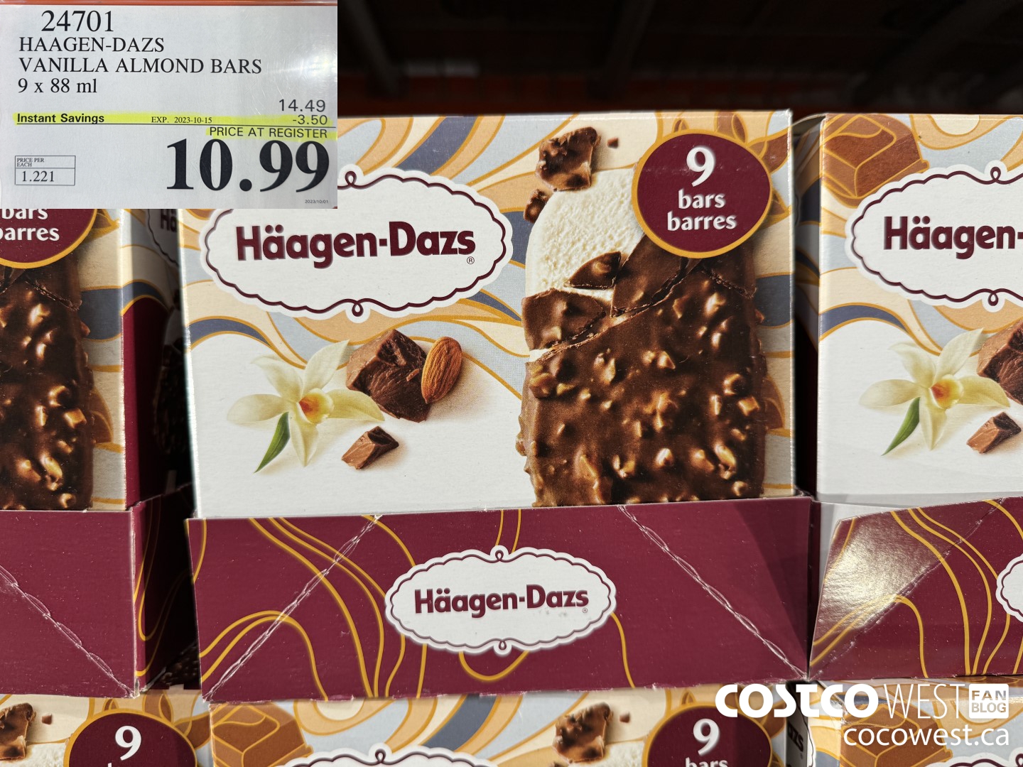 24701 HAAGEN-DAZS ICE CREAM BARS 9 x 88 ml ($3.50 INSTANT SAVINGS EXPIRES ON 2023-10-15) $10.99