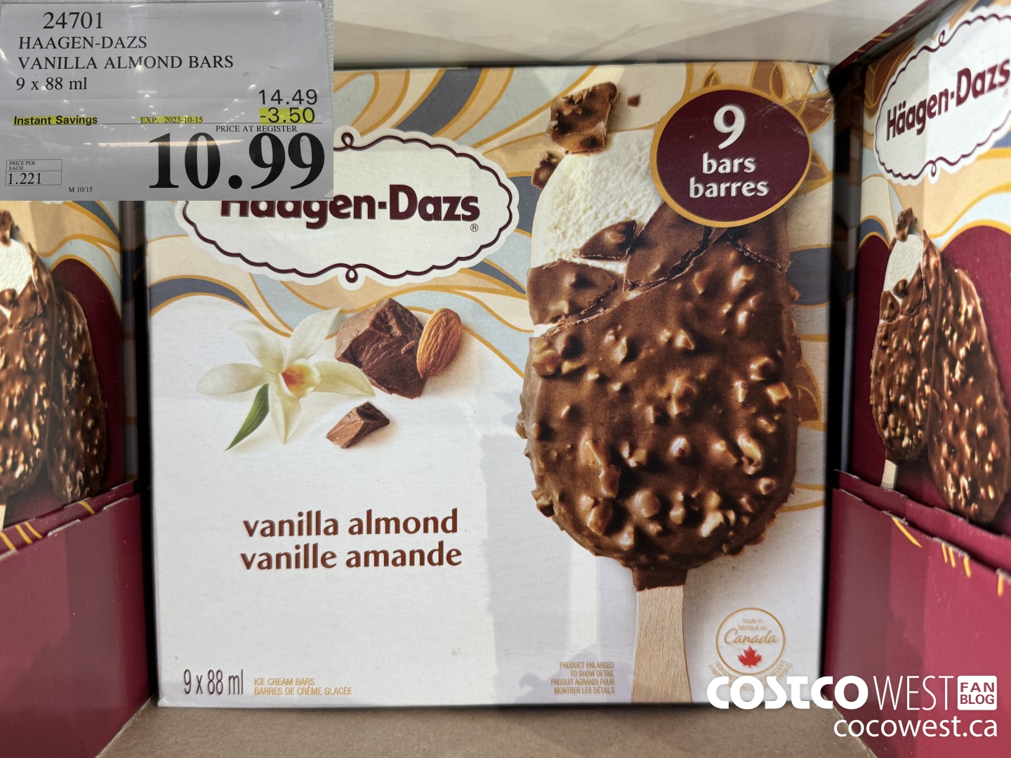 24701 HAAGEN-DAZS ICE CREAM BARS 9 x 88 ml ($3.50 INSTANT SAVINGS EXPIRES ON 2023-10-15) $10.99
