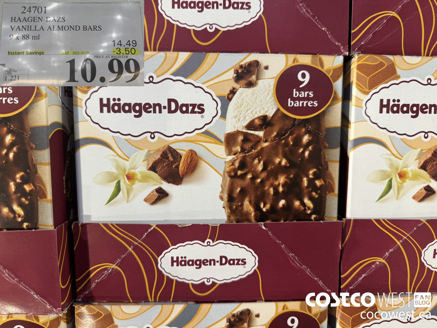 24701 HAAGEN-DAZS ICE CREAM BARS 9 x 88 ml ($3.50 INSTANT SAVINGS EXPIRES ON 2023-10-15) $10.99