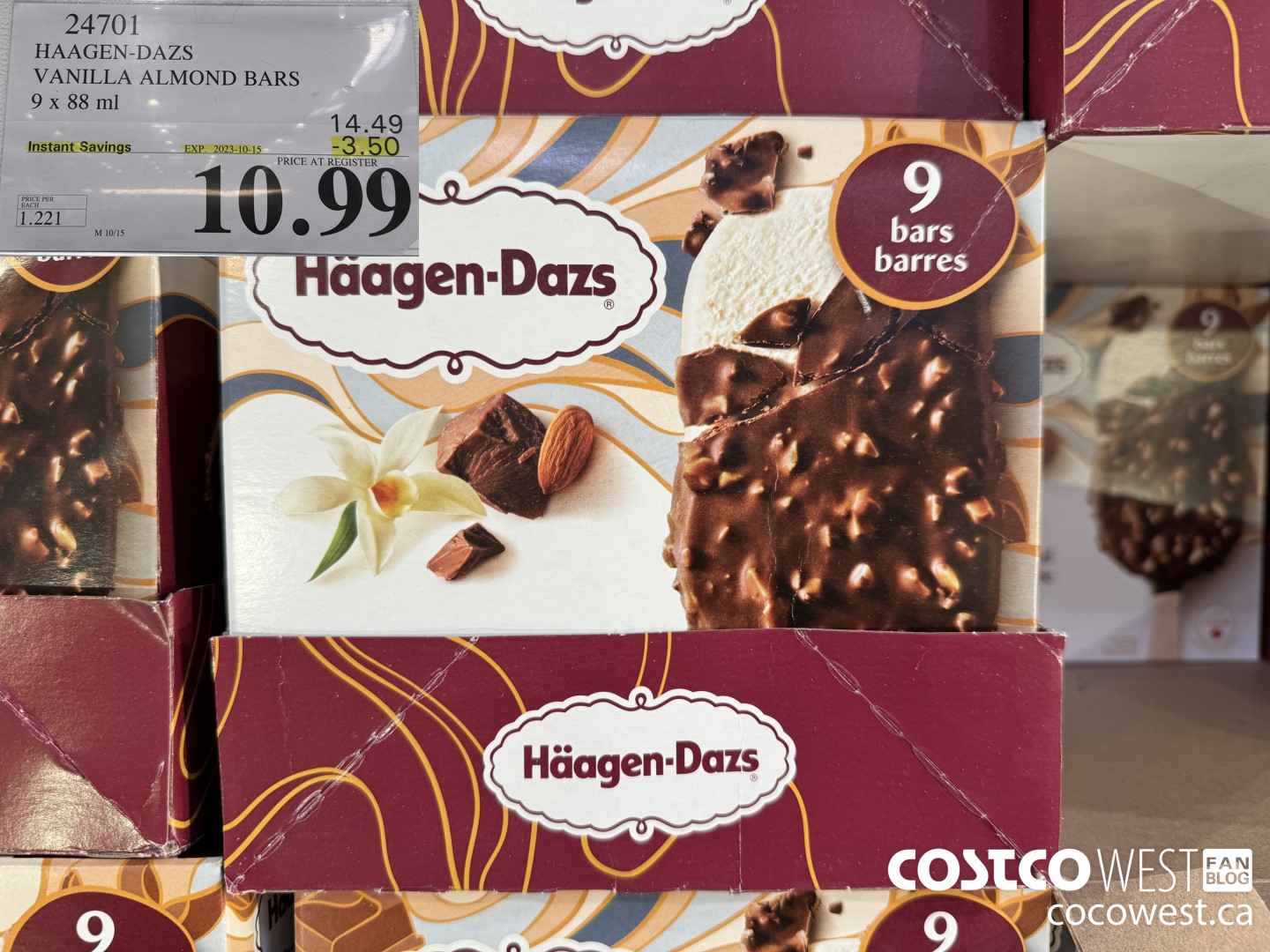 24701 HAAGEN-DAZS ICE CREAM BARS 9 x 88 ml ($3.50 INSTANT SAVINGS EXPIRES ON 2023-10-15) $10.99