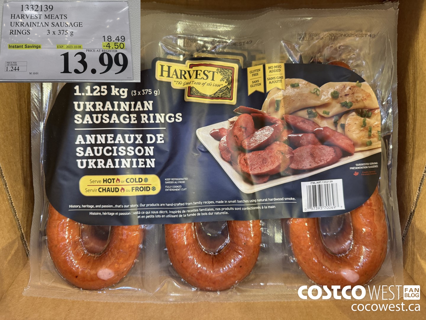1332139 HARVEST MEATS UKRAINIAN SAUSAGE RINGS 3 x 375g ($4.50 INSTANT SAVINGS EXPIRES ON 2023-10-08) $13.99