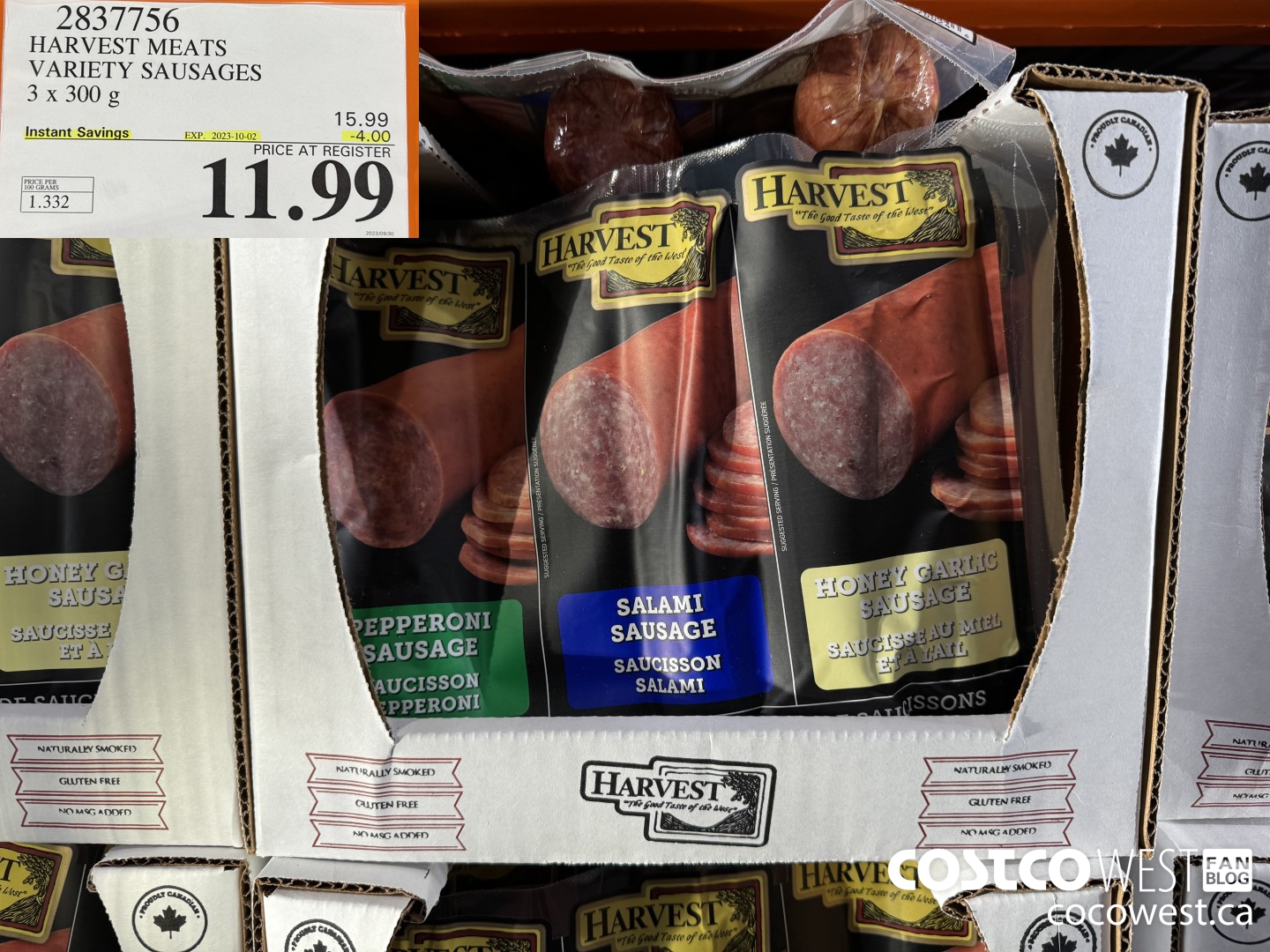 2837756 HARVEST MEATS VARIETY SAUSAGES 3 X 300 G ($4.00 INSTANT SAVINGS EXPIRES ON 2023-10-02) $11.99