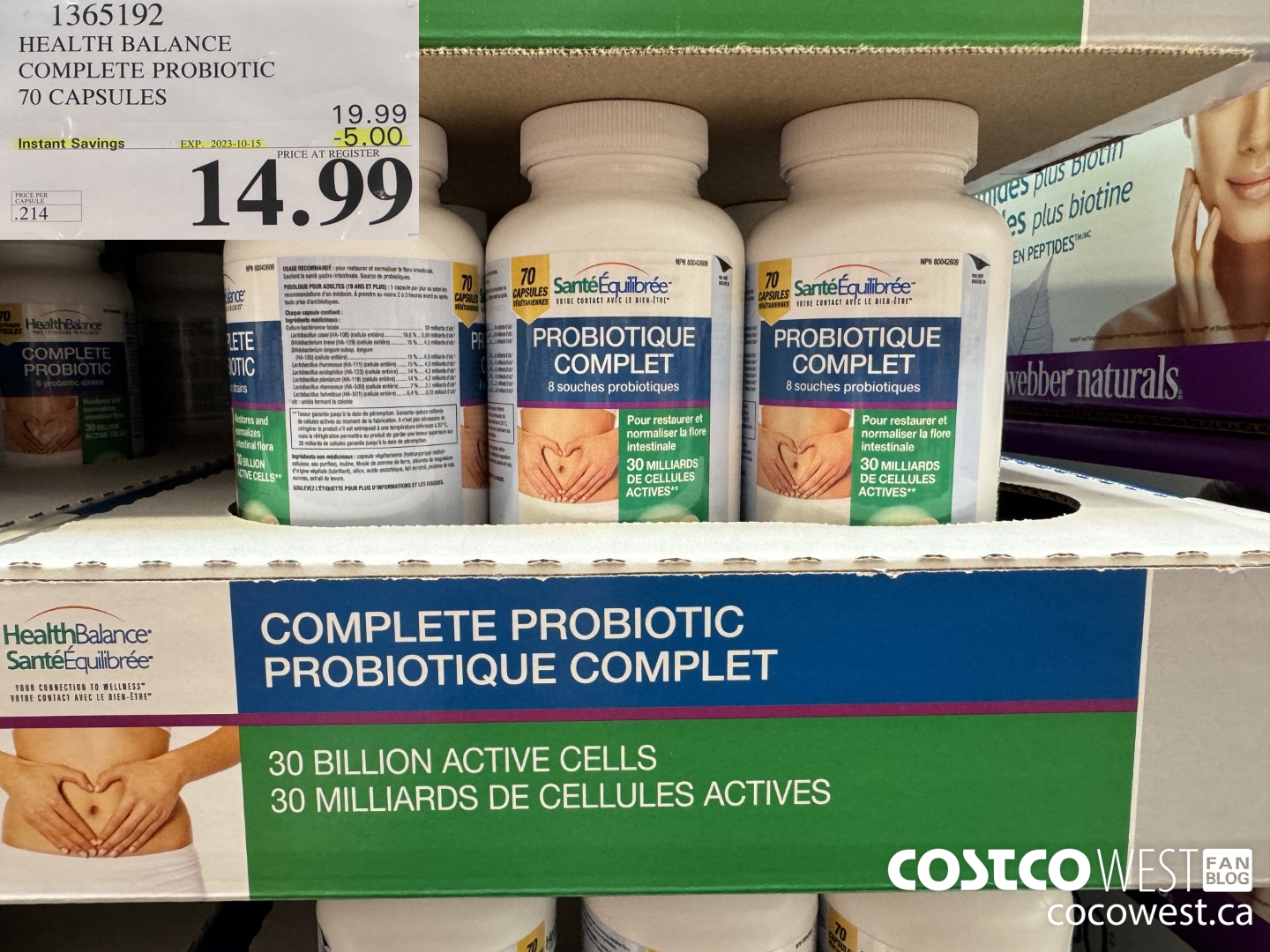 1365192 HEALTH BALANCE COMPLETE PROBIOTIC 70 CAPSULES ($5.00 INSTANT SAVINGS EXPIRES ON 2023-10-15) $14.99