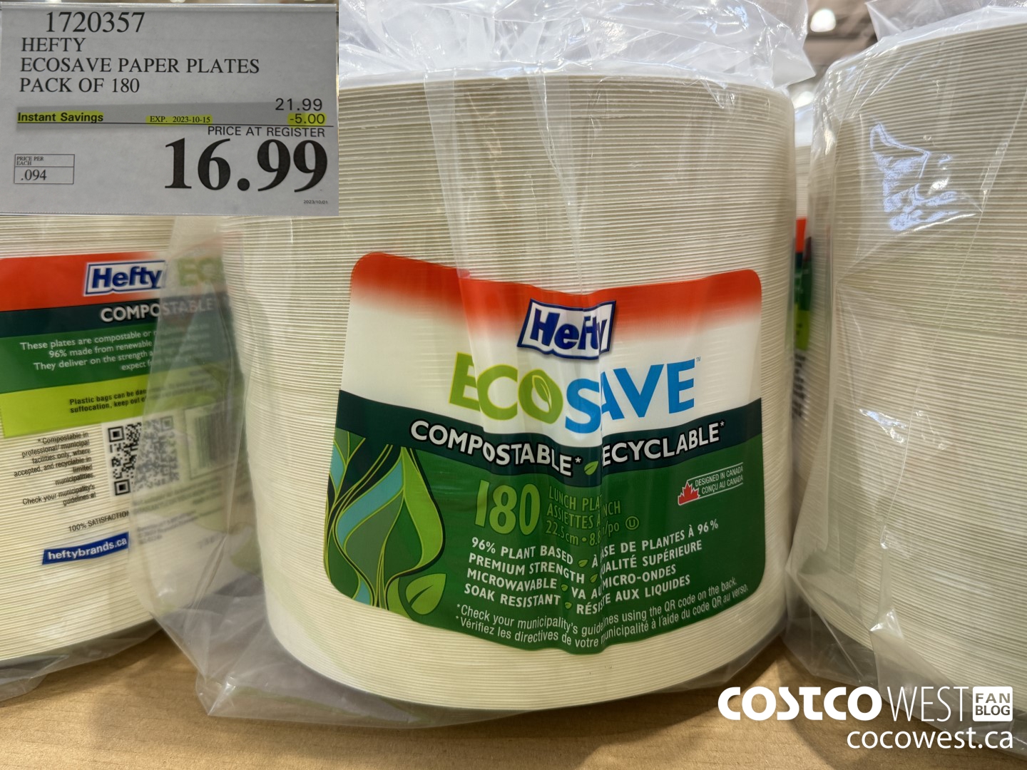 1720357 HEFTY ECOSAVE PAPER PLATES PACK OF 180 ($5.00 INSTANT SAVINGS EXPIRES ON 2023-10-15) $16.99