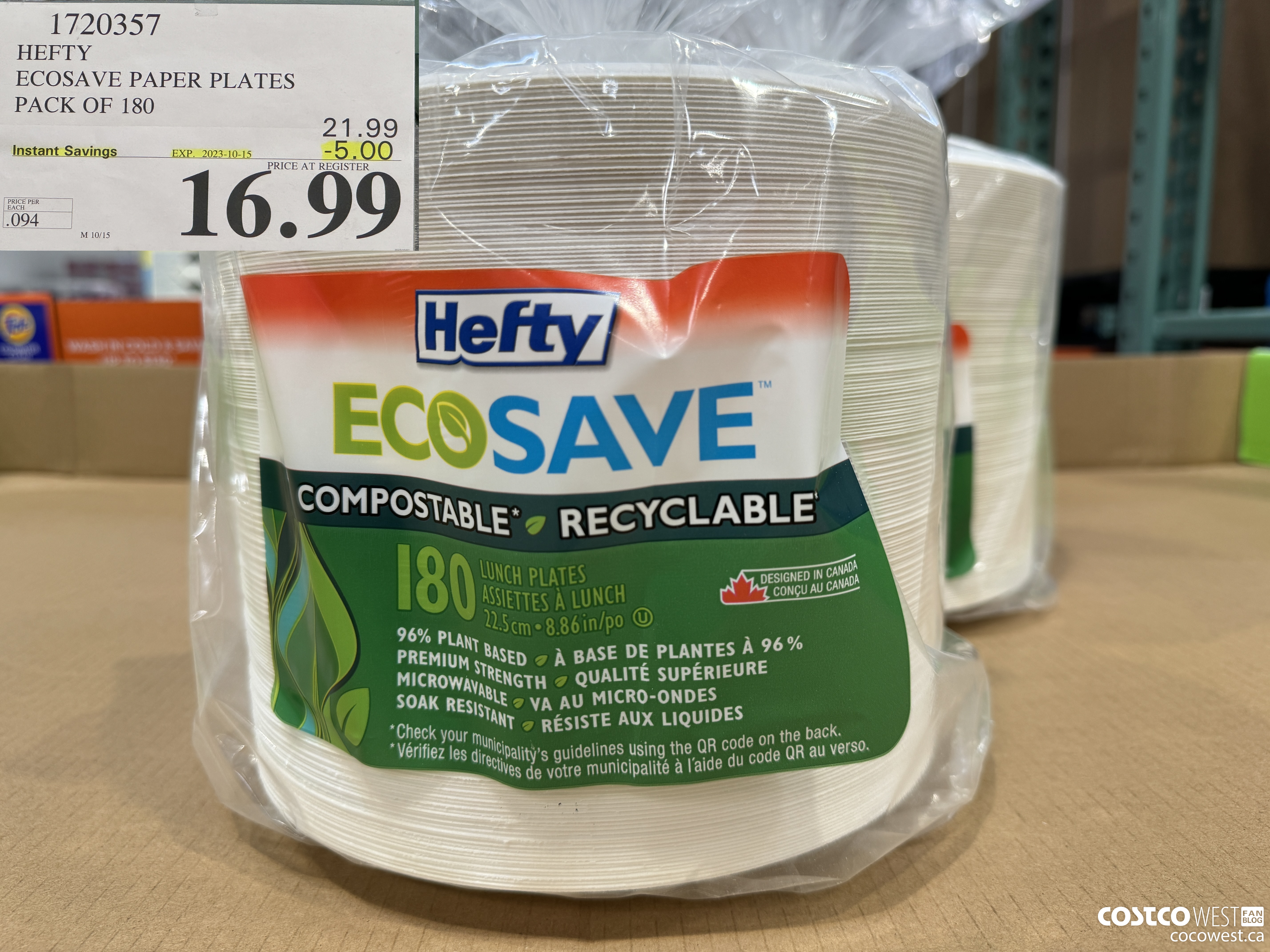 1720357 HEFTY ECOSAVE PAPER PLATES PACK OF 180 ($5.00 INSTANT SAVINGS EXPIRES ON 2023-10-15) $16.99