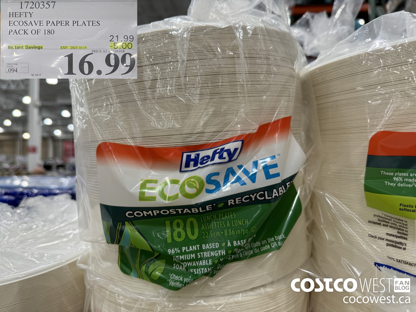 1720357 HEFTY ECOSAVE PAPER PLATES PACK OF 180 ($5.00 INSTANT SAVINGS EXPIRES ON 2023-10-15) $16.99