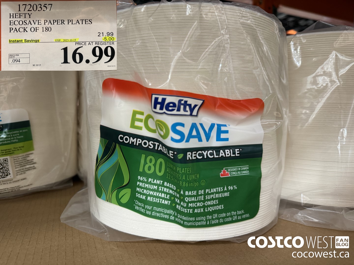 1720357 HEFTY ECOSAVE PAPER PLATES PACK OF 180 ($5.00 INSTANT SAVINGS EXPIRES ON 2023-10-15) $16.99