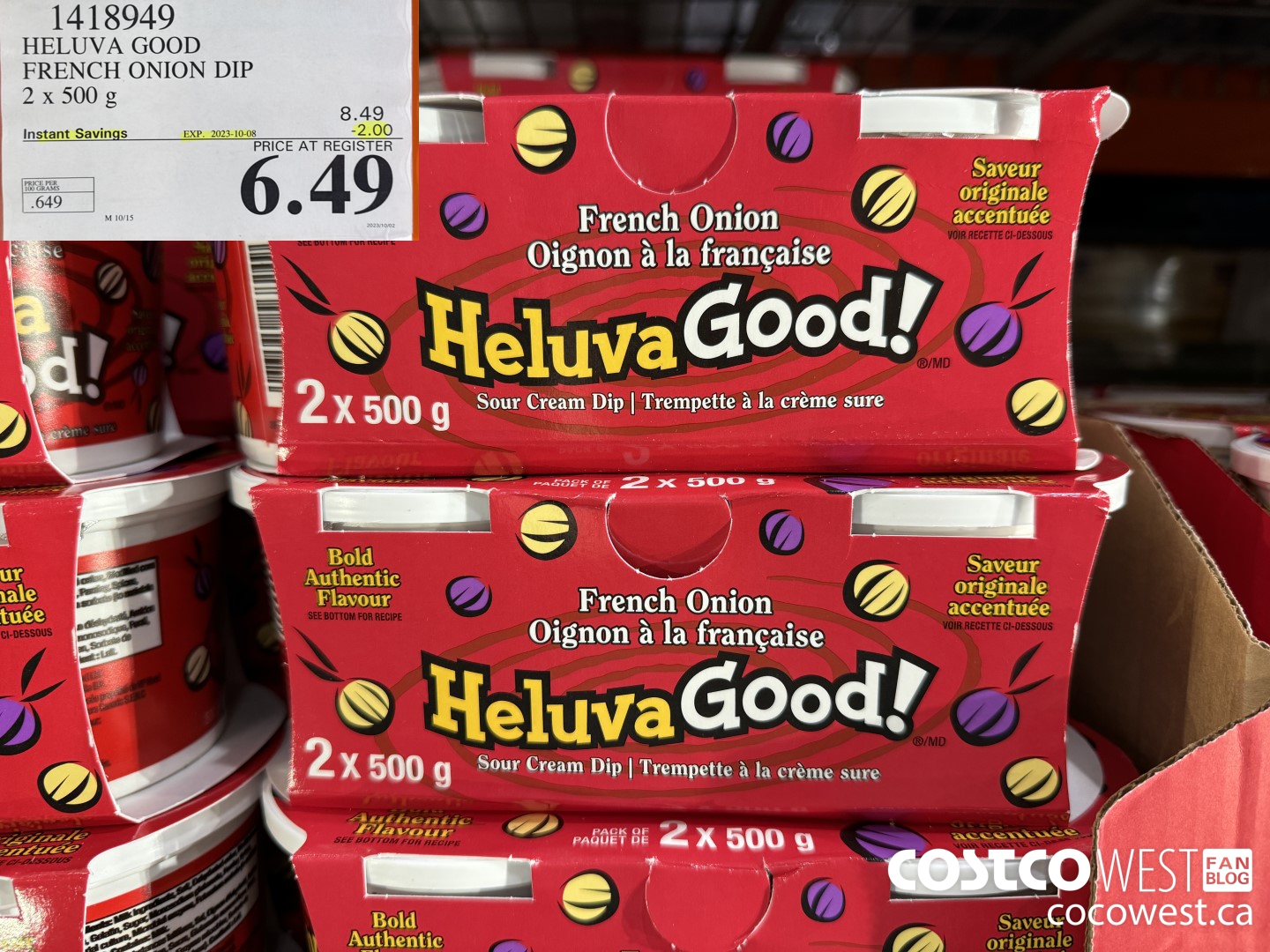 1418949 HELUVA GOOD FRENCH ONION DIP 2 x 500g ($2.00 INSTANT SAVINGS EXPIRES ON 2023-10-08) $6.49