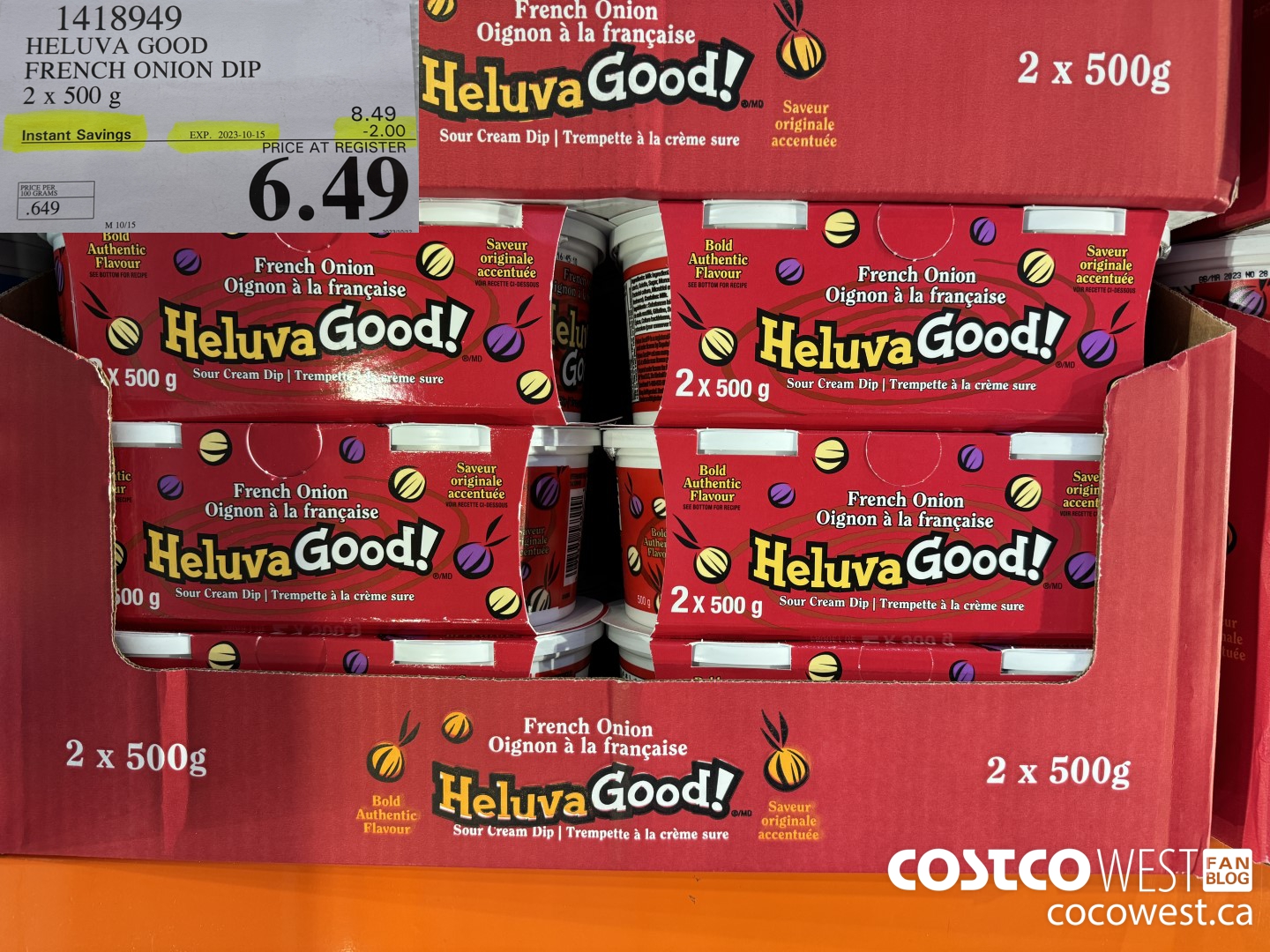 1418949 HELUVA GOOD FRENCH ONION DIP 2 x 500g ($2.00 INSTANT SAVINGS EXPIRES ON 2023-10-15) $6.49