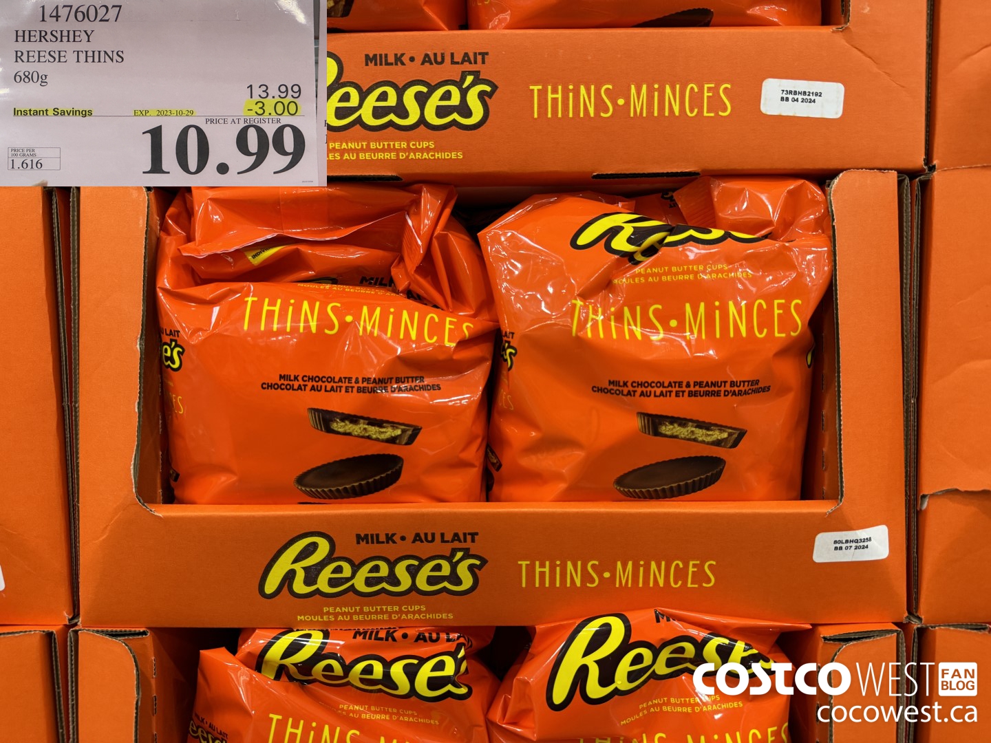 1476027 HERSHEY REESE THINS 680g ($3.00 INSTANT SAVINGS EXPIRES ON 2023-10-29) $10.99