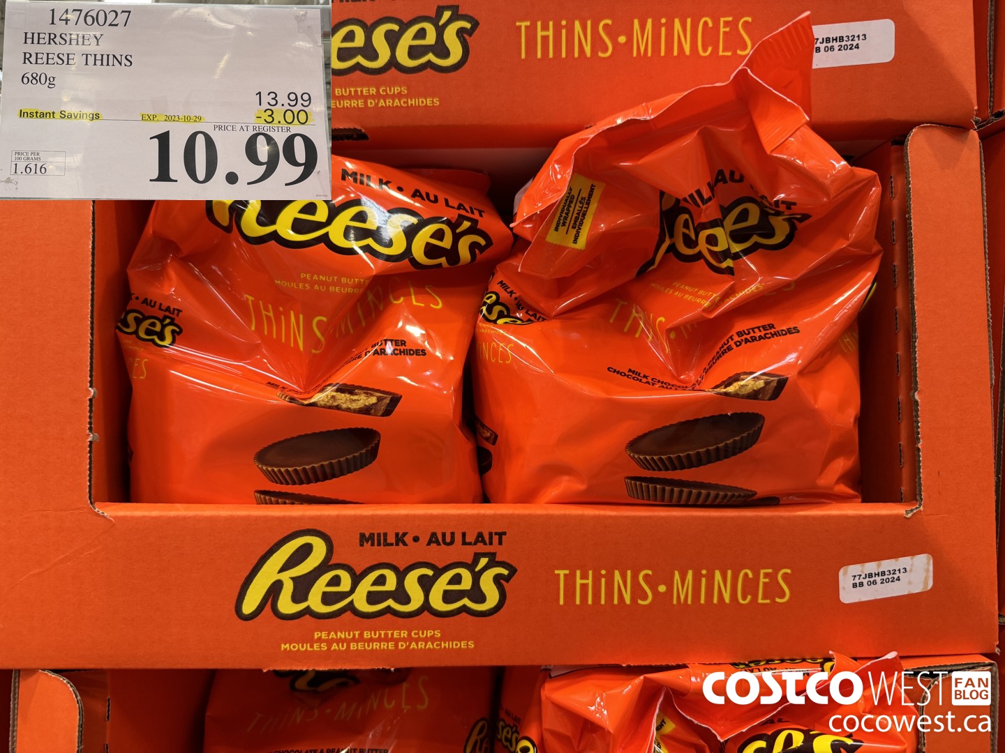 1476027 HERSHEY REESE THINS 680g ($3.00 INSTANT SAVINGS EXPIRES ON 2023-10-29) $10.99