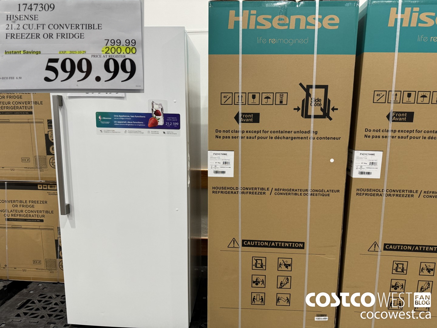 1747309 HISENSE 21.2 CU.FT CONVERTIBLE FREEZER OR FRIDGE ($200.00 INSTANT SAVINGS EXPIRES ON 2023-10-29) $599.99