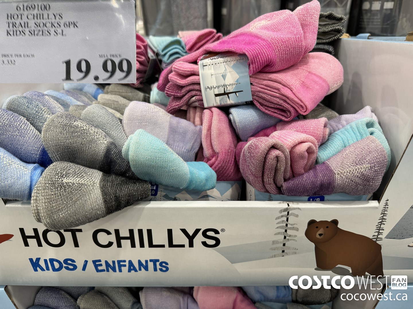 6169100 HOT CHILLYS TRAIL SOCKS 6PK KIDS SIZES S-L $19.99