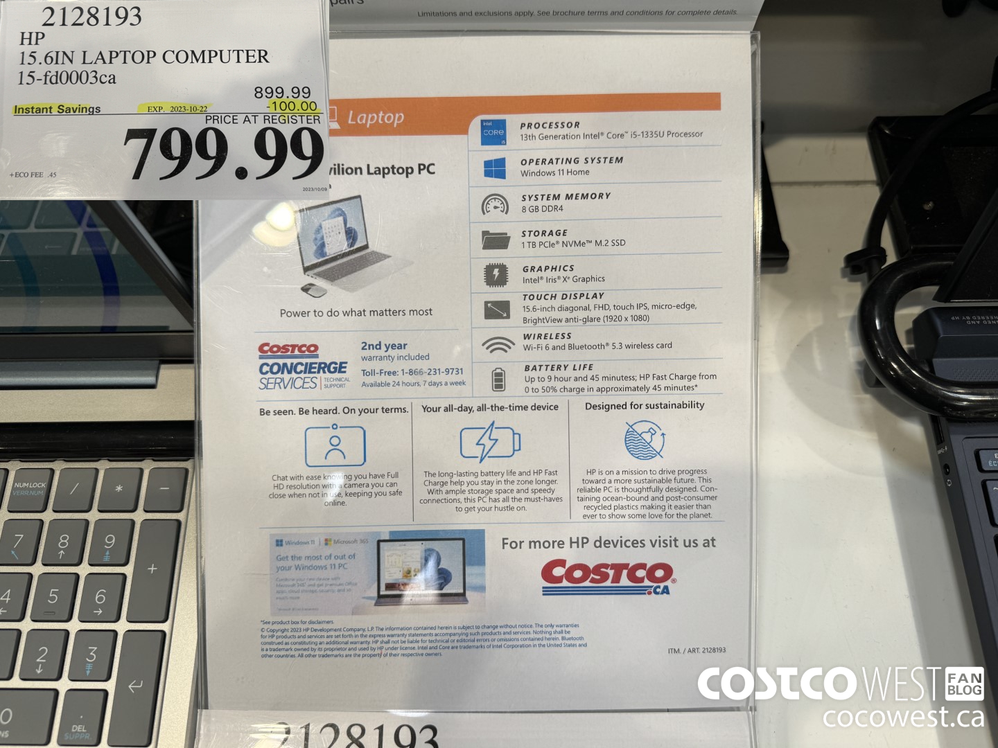 2128193 HP 15.6IN LAPTOP COMPUTER 15-FD0003CA ($100.00 INSTANT SAVINGS EXPIRES ON 2023-10-22) $799.99