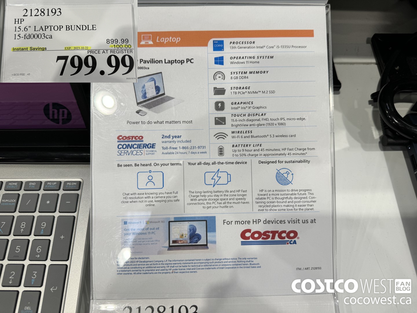 2128193 HP 15.6IN LAPTOP COMPUTER 15-FD0003CA ($100.00 INSTANT SAVINGS EXPIRES ON 2023-10-22) $799.99