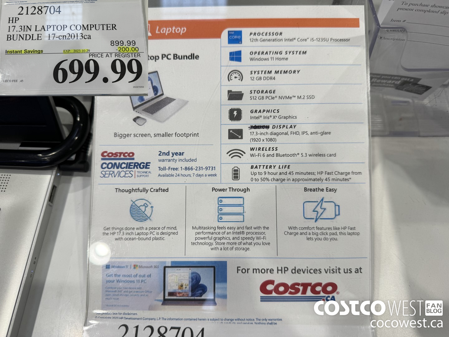 2128704 HP 17.3IN LAPTOP COMPUTER BUNDLE 17-CN2013CA ($200.00 INSTANT SAVINGS EXPIRES ON 2023-10-29) $699.99