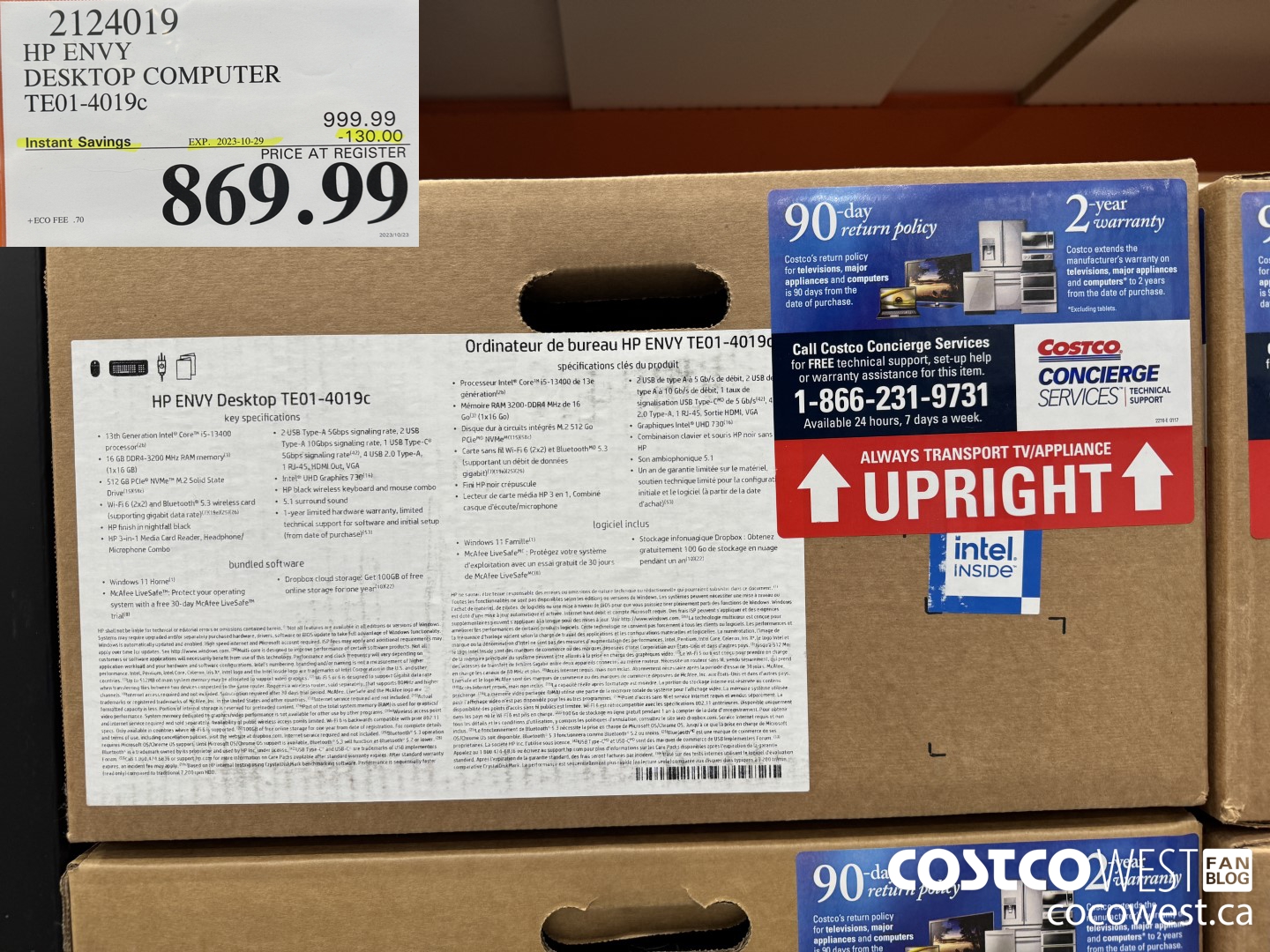 2124019 HP ENVY DESKTOP COMPUTER TE01-4019C ($130.00 INSTANT SAVINGS EXPIRES ON 2023-10-29) $869.99