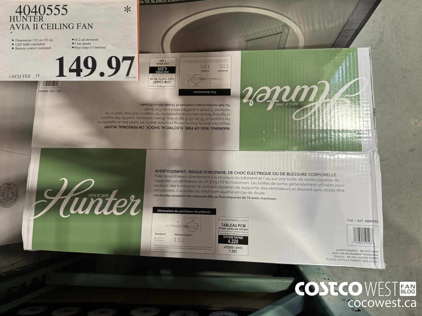 4040555 HUNTER AVIA II CEILING FAN $149.97