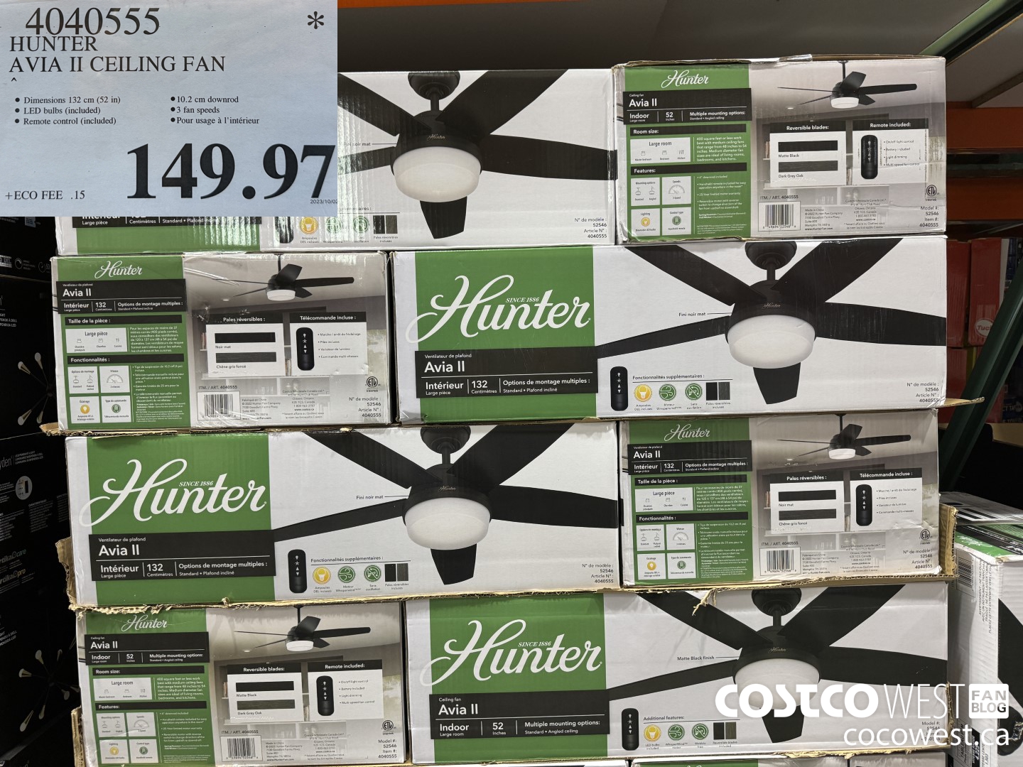 4040555 HUNTER AVIA II CEILING FAN $149.97