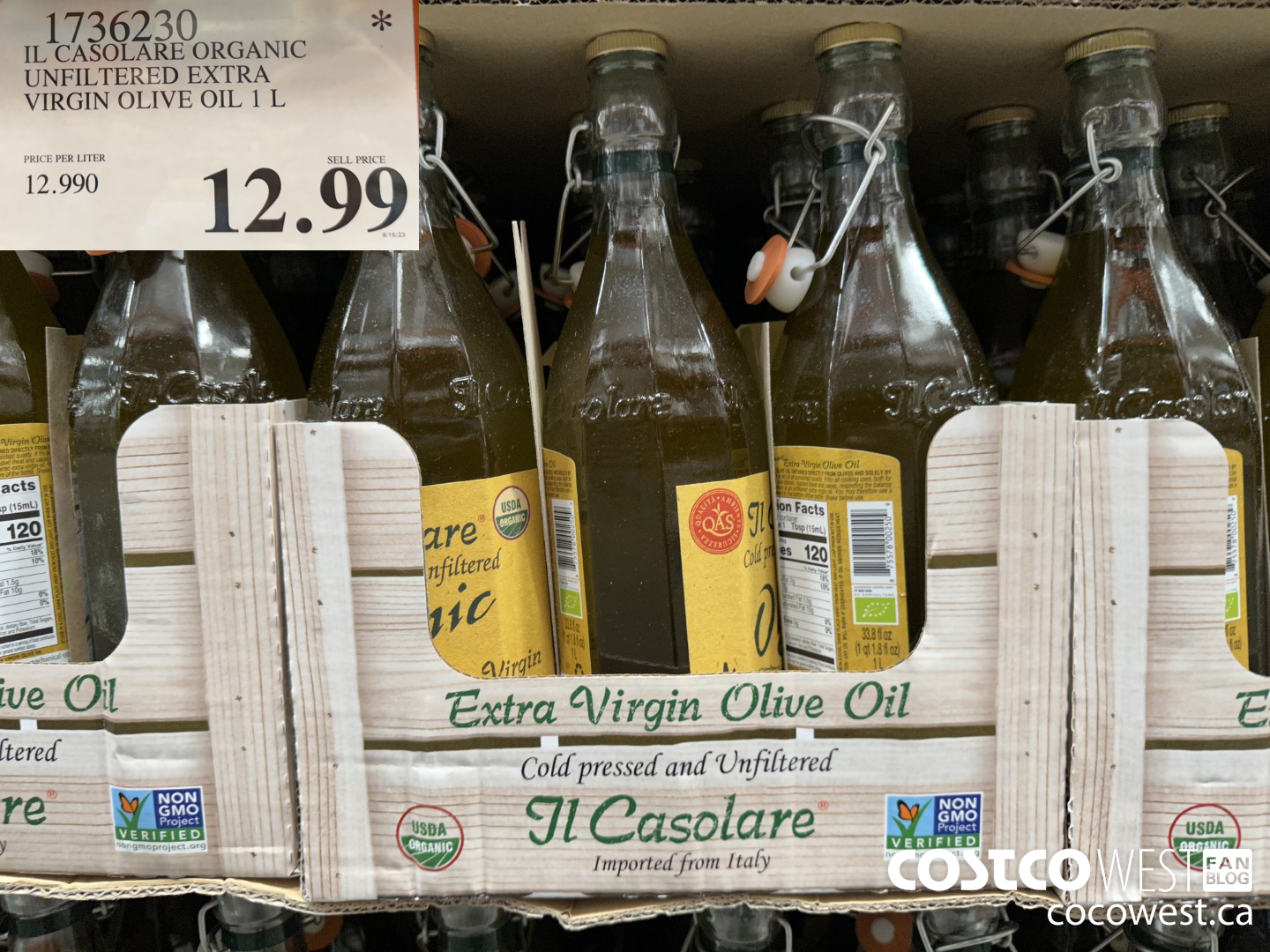 1736230 IL CASOLARE ORGANIC UNFILTERED EXTRA VIRGIN OLIVE OIL 1 L $12.99