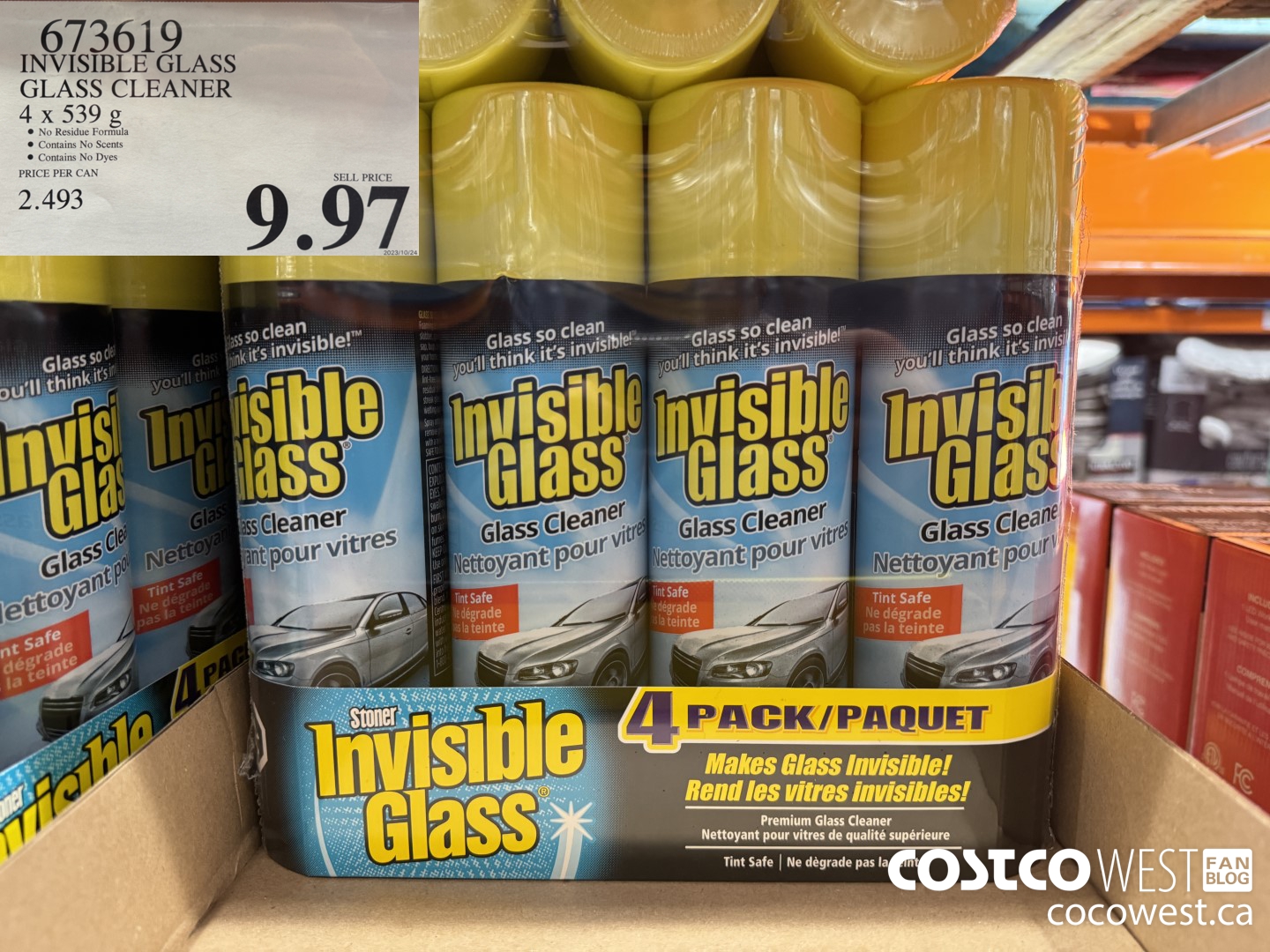 673619 INVISIBLE GLASS GLASS CLEANER 4 X 539 g $9.97
