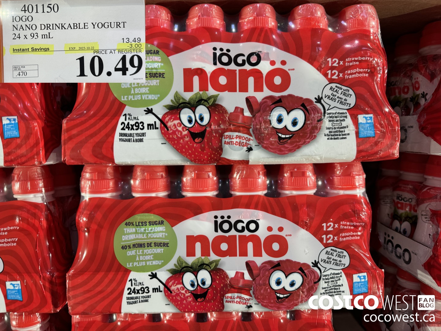 401150 IOGO NANO DRINKABLE YOGURT 24 x 93 mL ($3.00 INSTANT SAVINGS EXPIRES ON 2023-10-22) $10.49