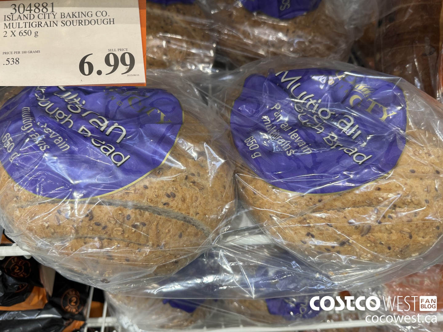 304881 ISLAND CITY BAKING CO. MULTIGRAIN SOURDOUGH SLICED 2 X 650 G $6.99