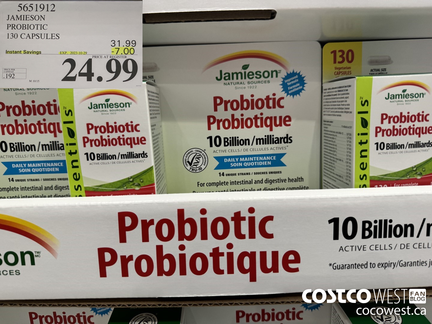 5651912 JAMIESON PROBIOTIC 130 CAPSULES ($7.00 INSTANT SAVINGS EXPIRES ON 2023-10-29) $24.99