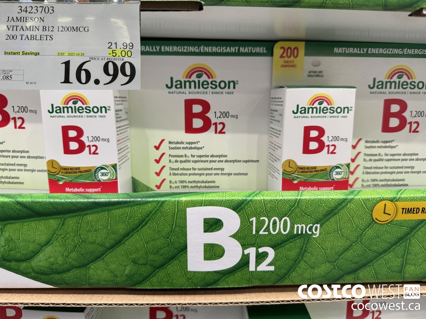 3423703 JAMIESON VITAMIN B12 1200MCG 200 TABLETS ($5.00 INSTANT SAVINGS EXPIRES ON 2023-10-29) $16.99