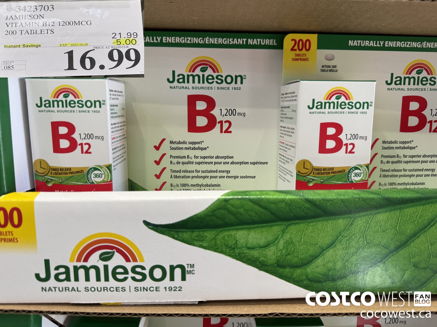 3423703 JAMIESON VITAMIN B12 1200MCG 200 TABLETS ($5.00 INSTANT SAVINGS EXPIRES ON 2023-10-29) $16.99