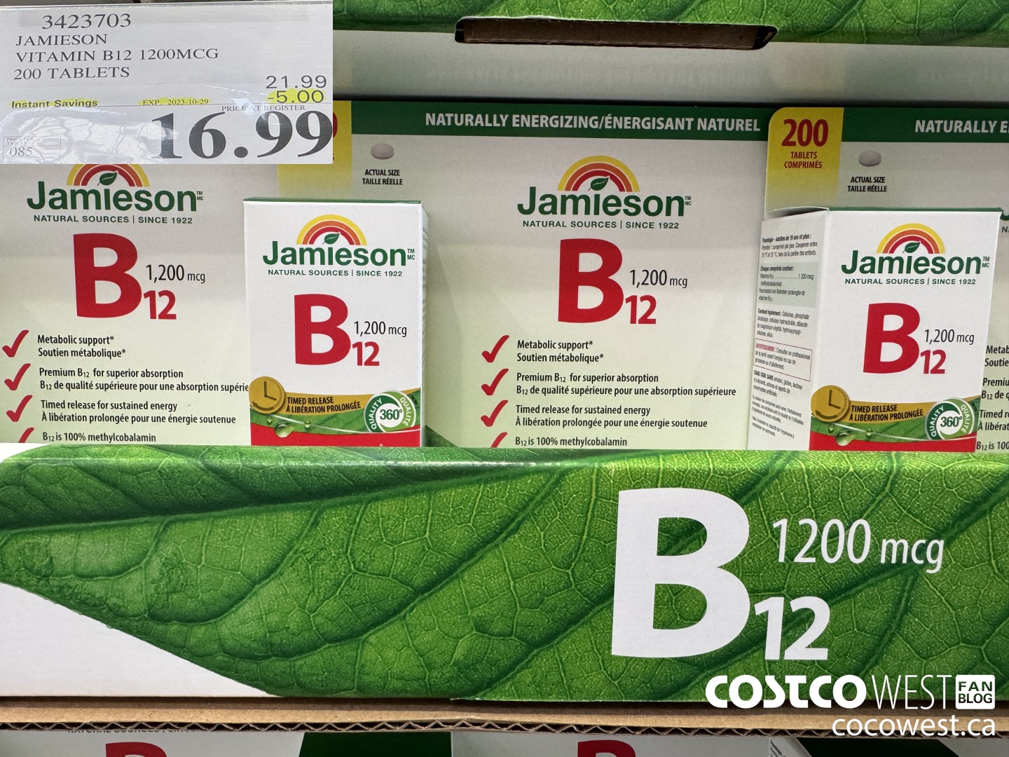 3423703 JAMIESON VITAMIN B12 1200MCG 200 TABLETS ($5.00 INSTANT SAVINGS EXPIRES ON 2023-10-29) $16.99
