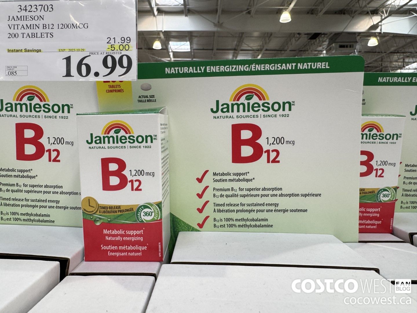 3423703 JAMIESON VITAMIN B12 1200MCG 200 TABLETS ($5.00 INSTANT SAVINGS EXPIRES ON 2023-10-29) $16.99