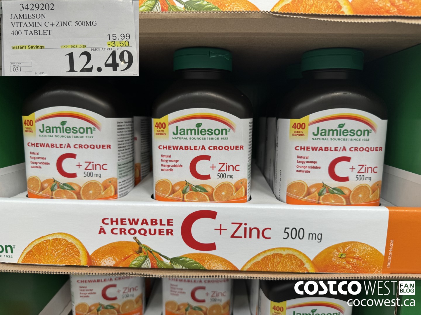 3429202 JAMIESON VITAMIN C+ZINC 500MG 400 TABLET ($3.50 INSTANT SAVINGS EXPIRES ON 2023-10-29) $12.49