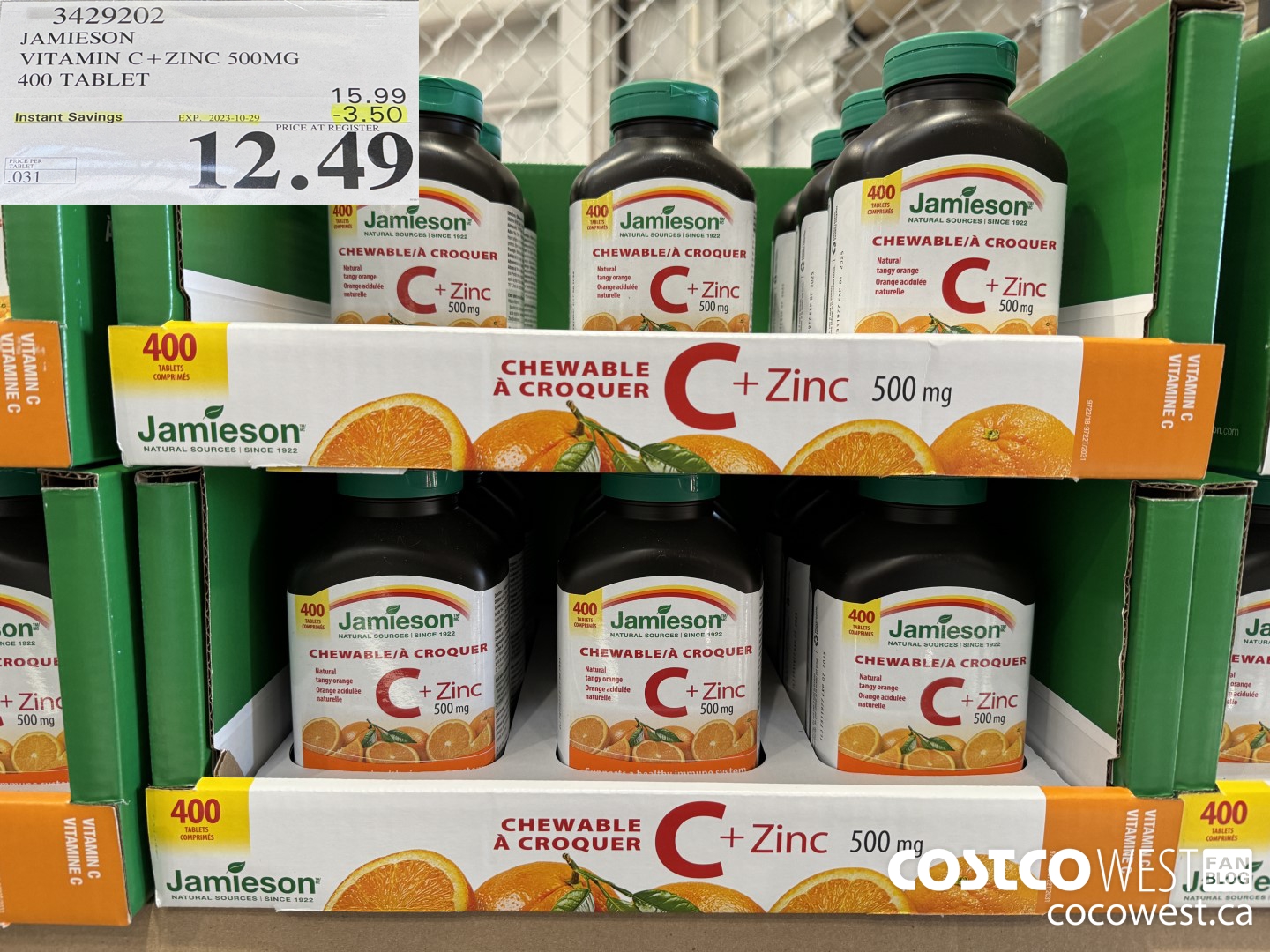 3429202 JAMIESON VITAMIN C+ZINC 500MG 400 TABLET ($3.50 INSTANT SAVINGS EXPIRES ON 2023-10-29) $12.49