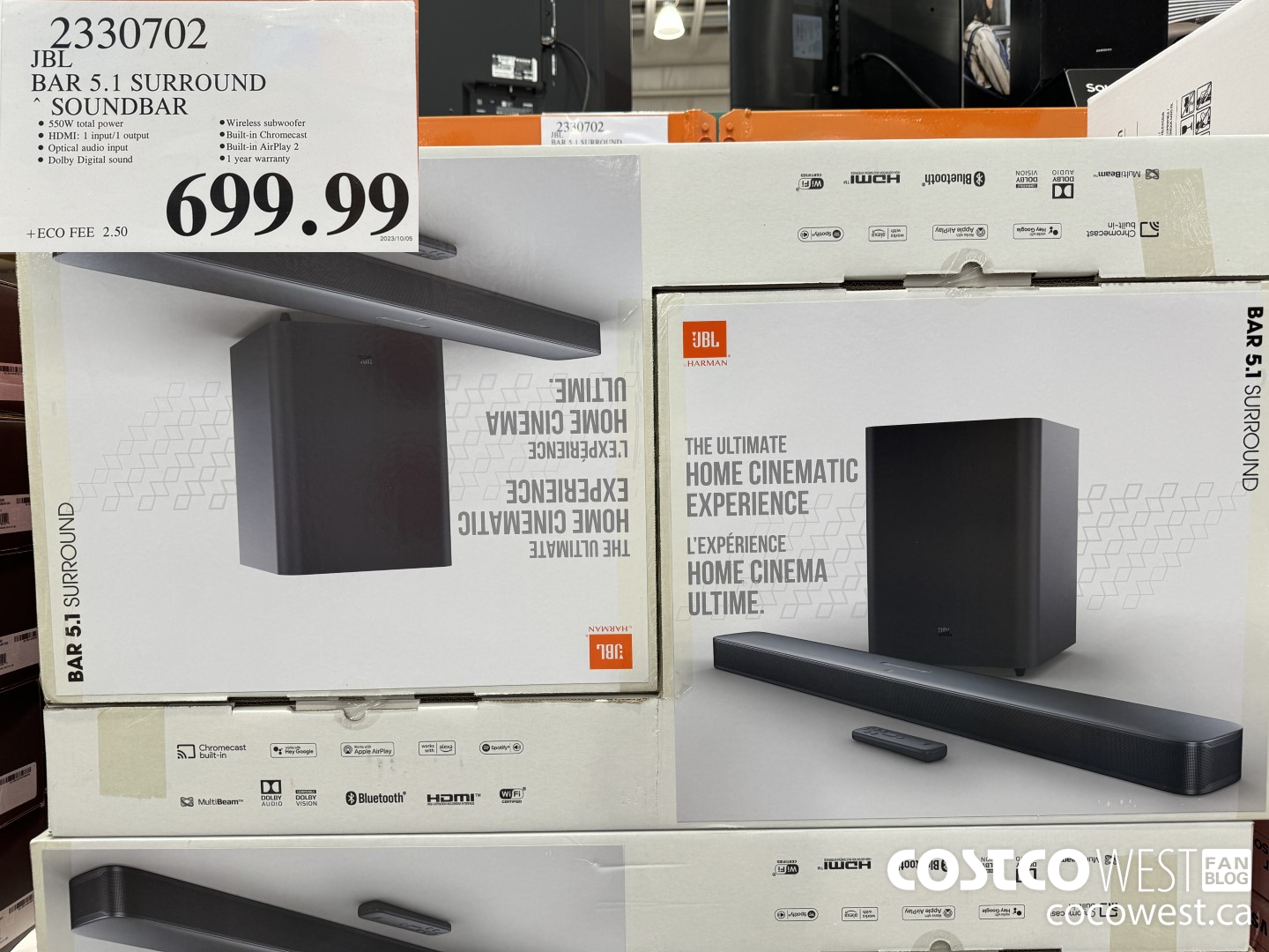 2330702 JBL BAR 5.1 SURROUND SOUNDBAR $699.99