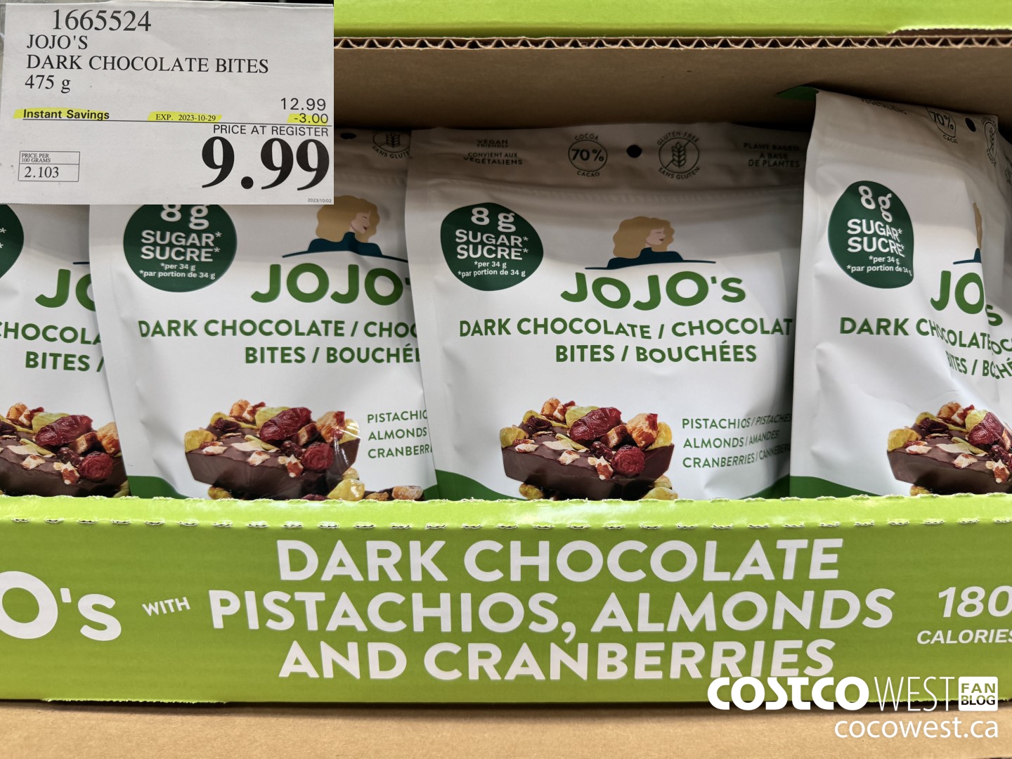 1665524 JOJO'S DARK CHOCOLATE BITES 475 G ($3.00 INSTANT SAVINGS EXPIRES ON 2023-10-29) $9.99