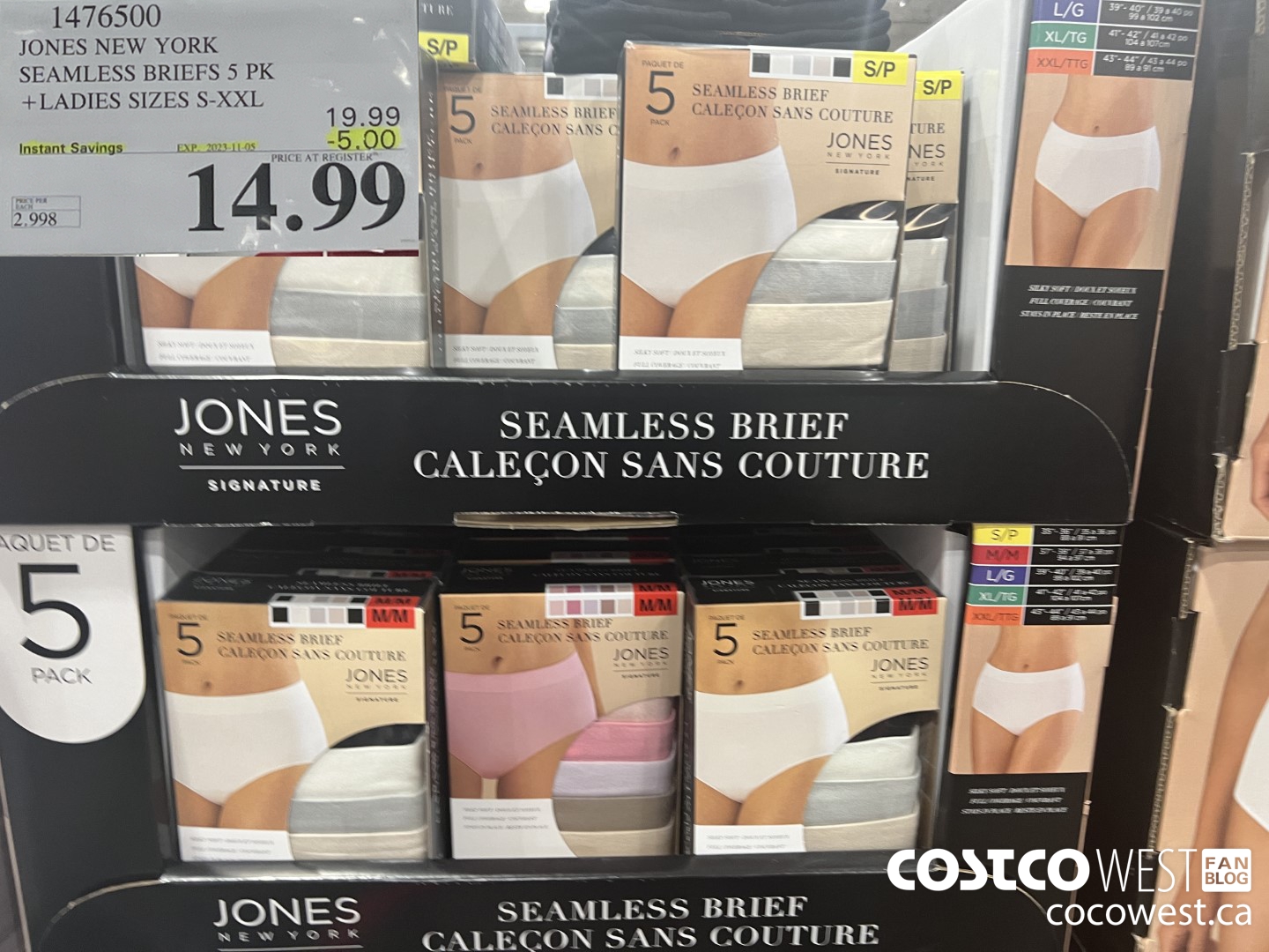 1476500 JONES NEW YORK SEAMLESS BRIEF 5PK LADIES SIZES S-XXL ($5.00 INSTANT SAVINGS EXPIRES ON 2023-11-05) $14.99