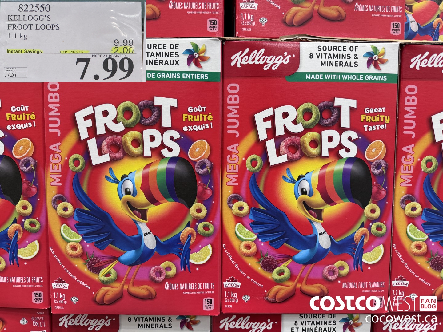822550 KELLOGGS FROOT LOOPS 1.1 kg ($2.00 INSTANT SAVINGS EXPIRES ON 2023-11-12) $7.99