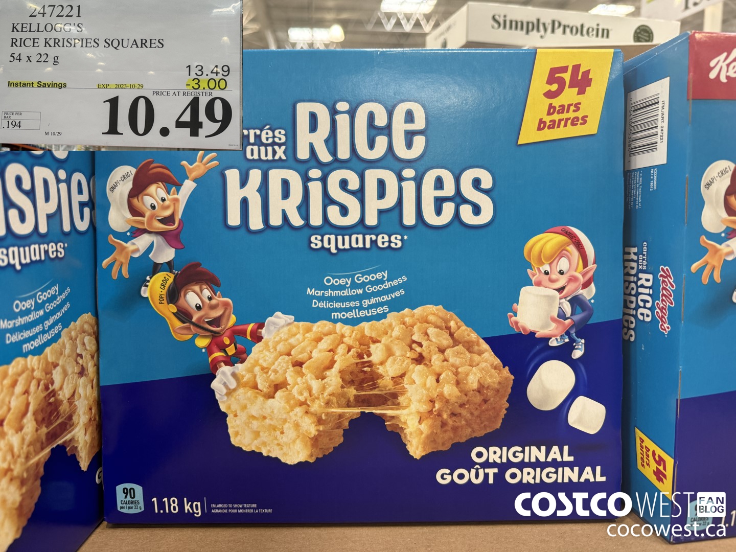 247221 KELLOGG'S RICE KRISPIES SQUARES 54 X 22 G ($3.00 INSTANT SAVINGS EXPIRES ON 2023-10-29) $10.49