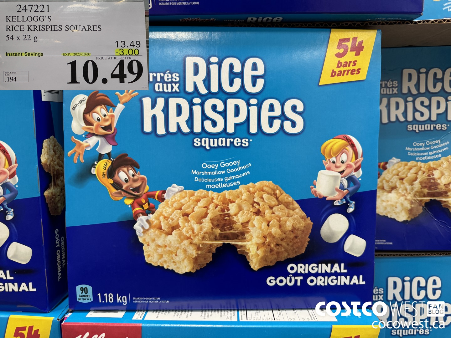 247221 KELLOGG'S RICE KRISPIES SQUARES PACK OF 54 ($3.00 INSTANT SAVINGS EXPIRES ON 2023-10-07) $10.49