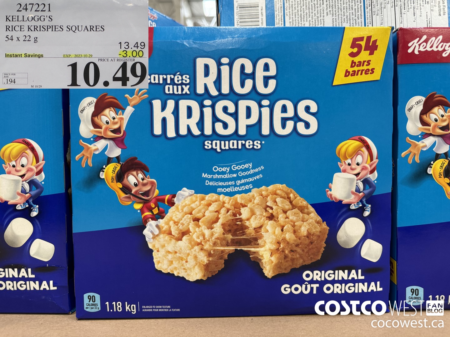 247221 KELLOGG'S RICE KRISPIES SQUARES PACK OF 54 ($3.00 INSTANT SAVINGS EXPIRES ON 2023-10-29) $10.49