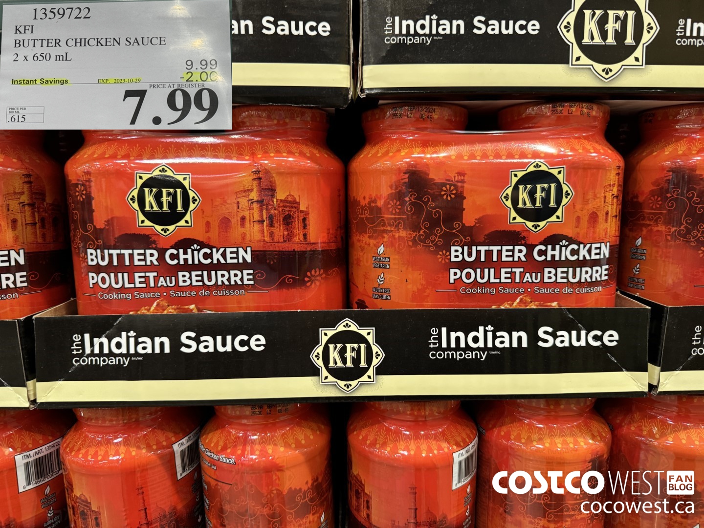 1359722 KFI BUTTER CHICKEN SAUCE 2 x 650 mL ($2.00 INSTANT SAVINGS EXPIRES ON 2023-10-29) $7.99