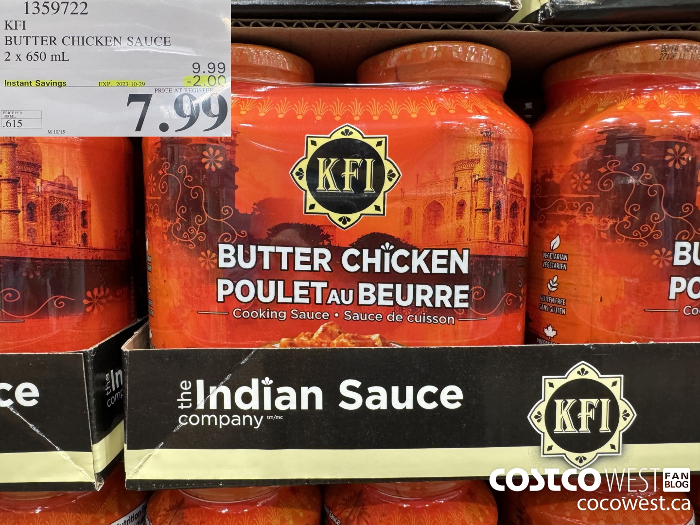 1359722 KFI BUTTER CHICKEN SAUCE 2 x 650 mL ($2.00 INSTANT SAVINGS EXPIRES ON 2023-10-29) $7.99