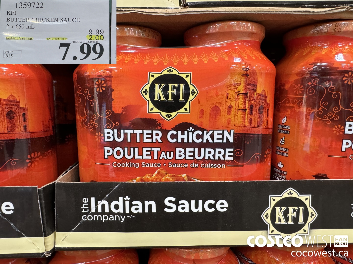 1359722 KFI BUTTER CHICKEN SAUCE 2 x 650 mL ($2.00 INSTANT SAVINGS EXPIRES ON 2023-10-29) $7.99