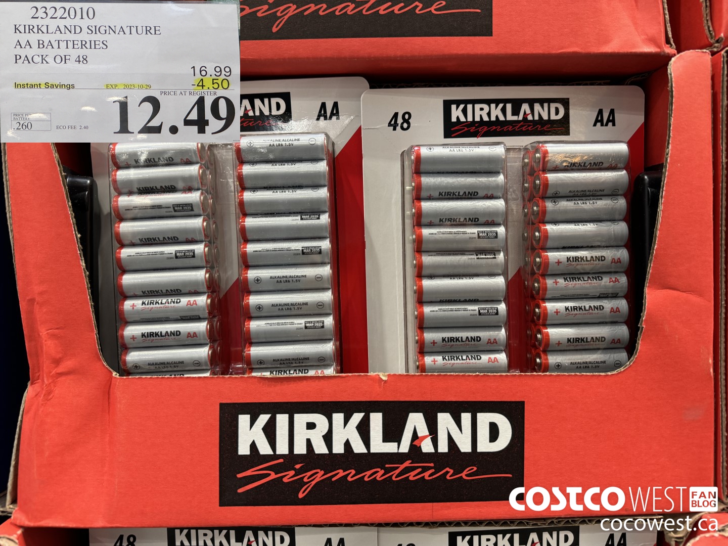 2322010 KIRKLAND SIGNATURE AA/AAA BATTERIES PACK OF 48 ($4.50 INSTANT SAVINGS EXPIRES ON 2023-10-29) $12.49