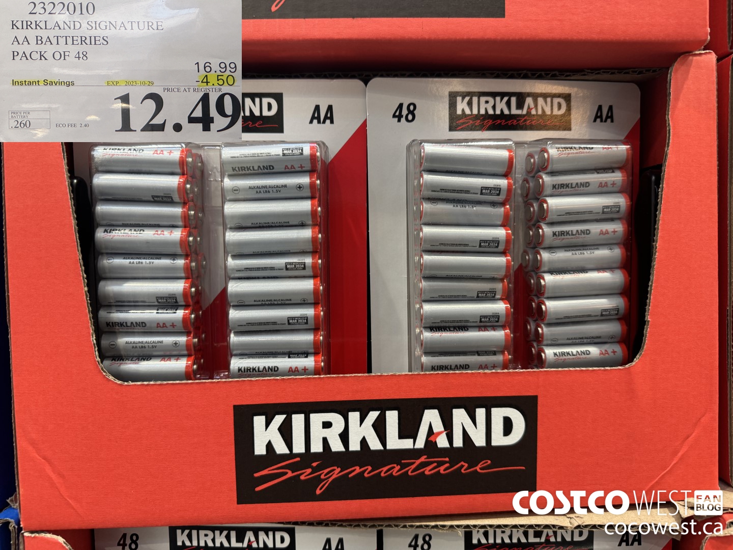 2322010 KIRKLAND SIGNATURE AA/AAA BATTERIES PACK OF 48 ($4.50 INSTANT SAVINGS EXPIRES ON 2023-10-29) $12.49