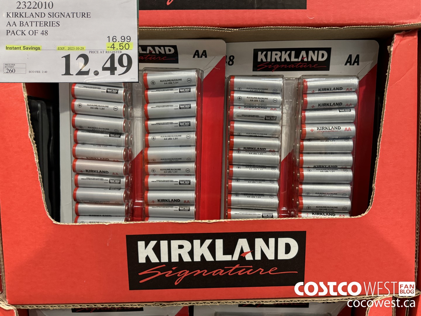2322010 KIRKLAND SIGNATURE AA BATTERIES PACK OF 48 ($4.50 INSTANT SAVINGS EXPIRES ON 2023-10-29) $12.49