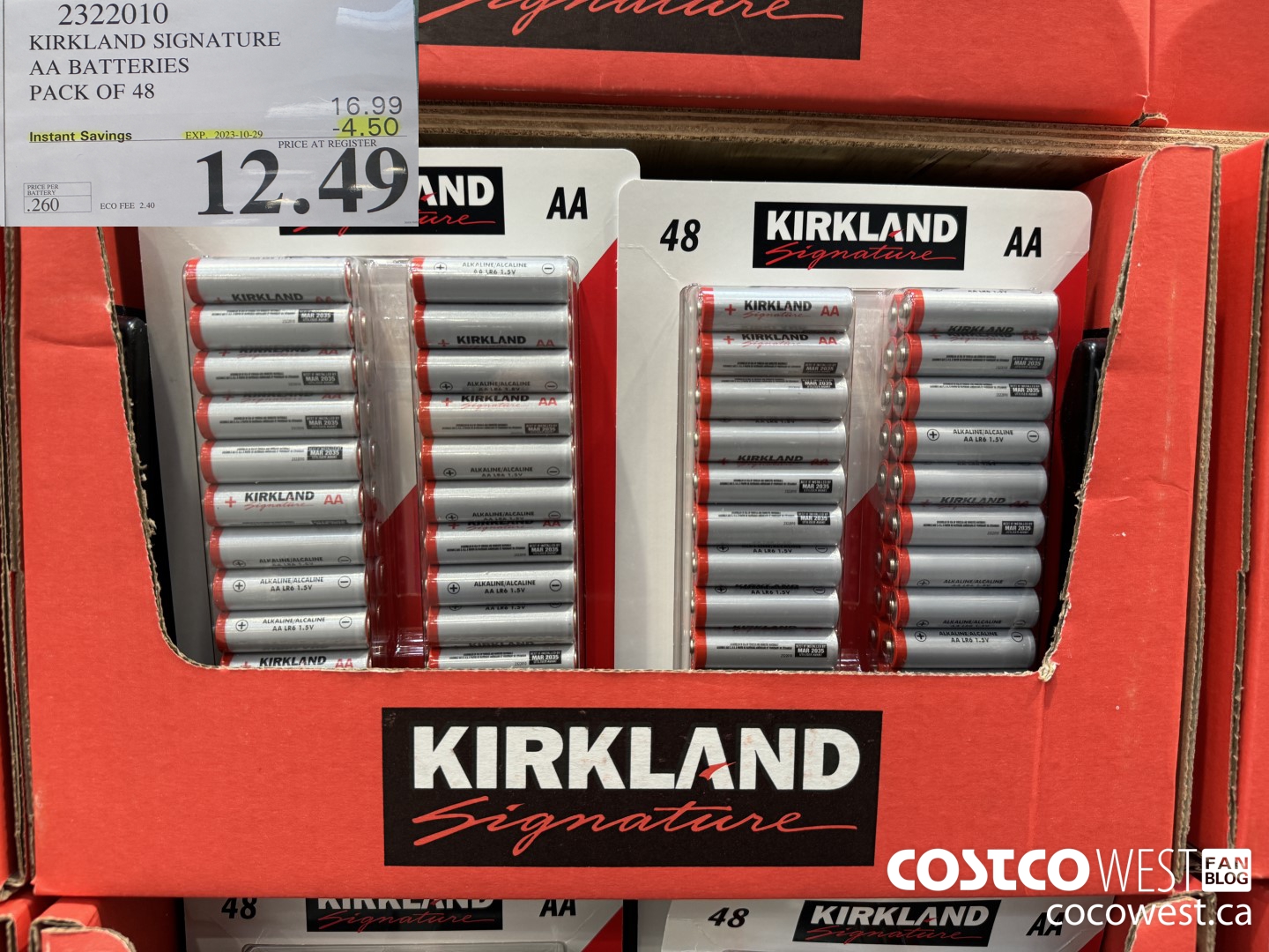 2322010 KIRKLAND SIGNATURE AA BATTERIES PACK OF 48 ($4.50 INSTANT SAVINGS EXPIRES ON 2023-10-29) $12.49